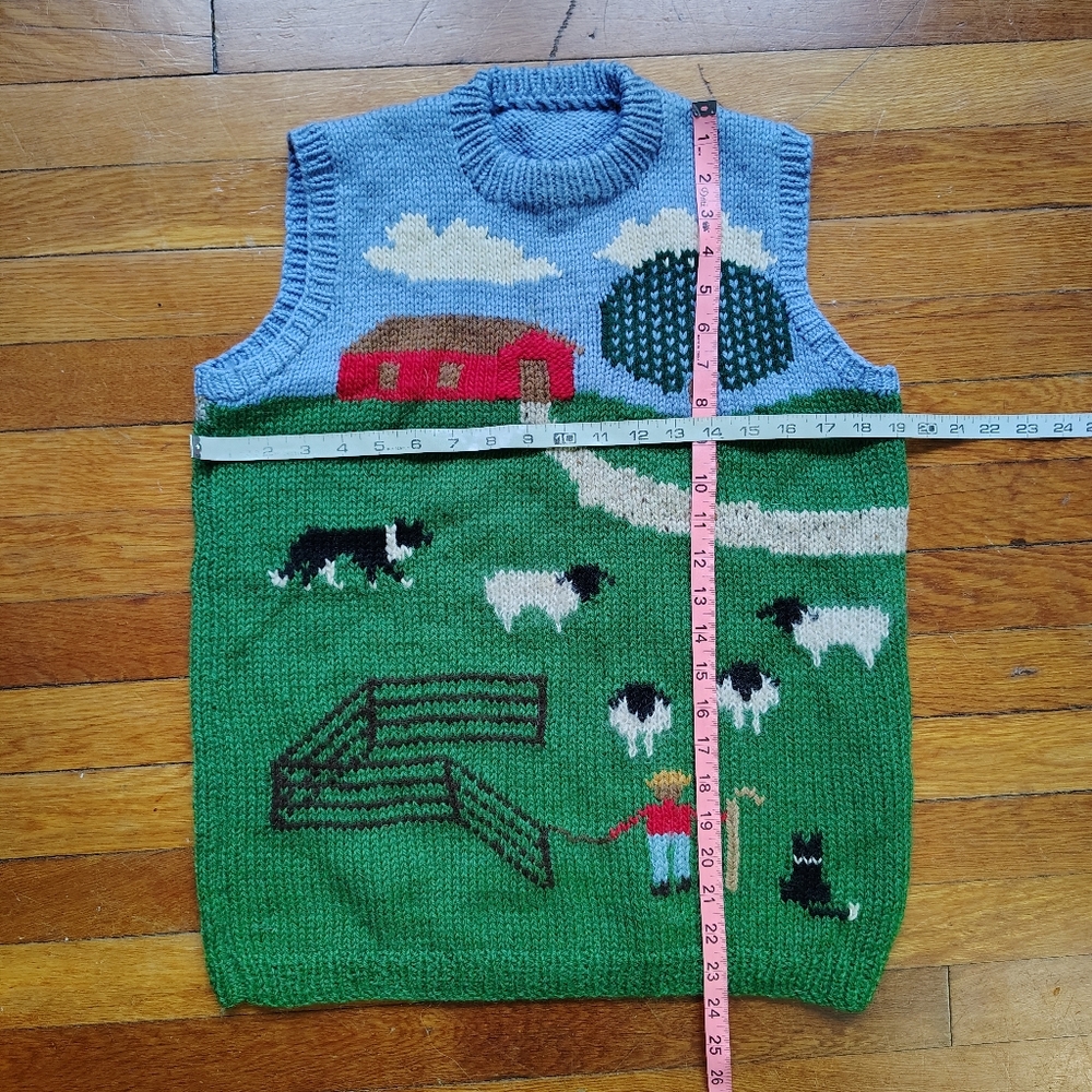90s Vintage Handmade Wool Sleeveless Sweater Vest Garden Farm Handknit Medium - Picture 7 of 7